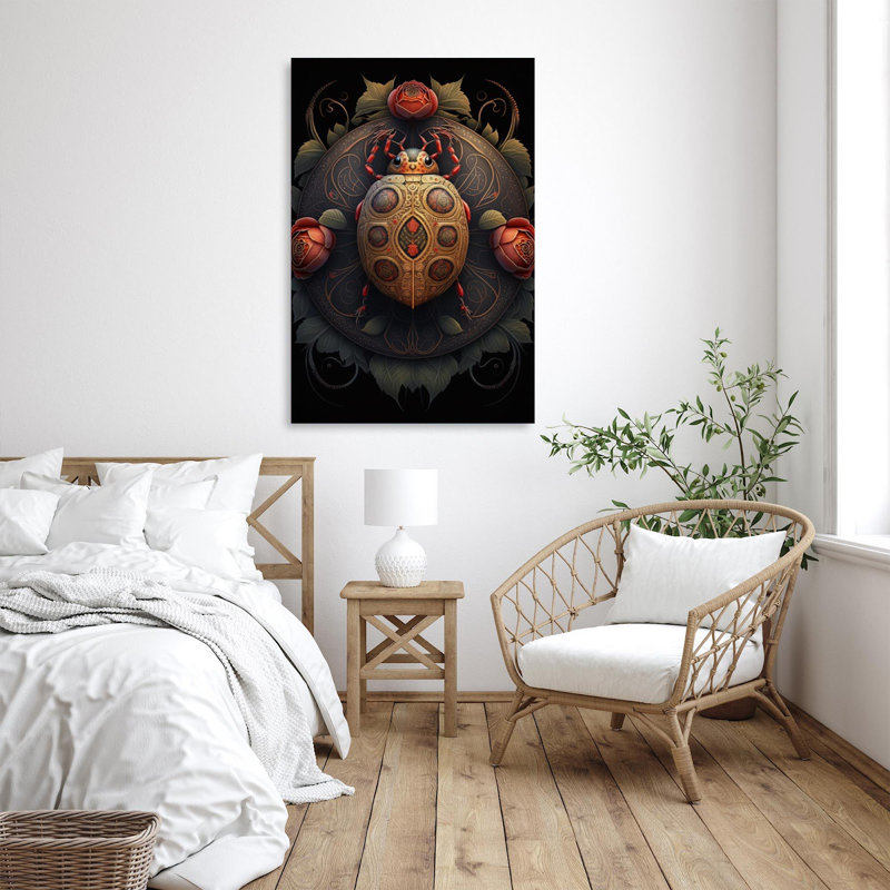 Roses et coccinelle, impression sur toile tendue, H 36 po x L 24 po x l 1,25 po