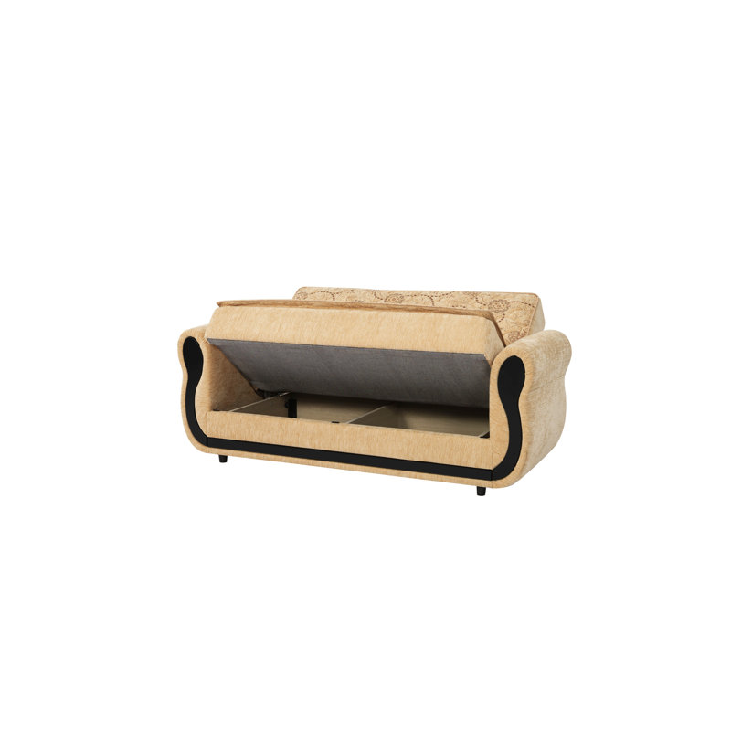 Causeuse convertible rembourrée avec rangement pour le salon de la chambre à coucher, chenille, Beige