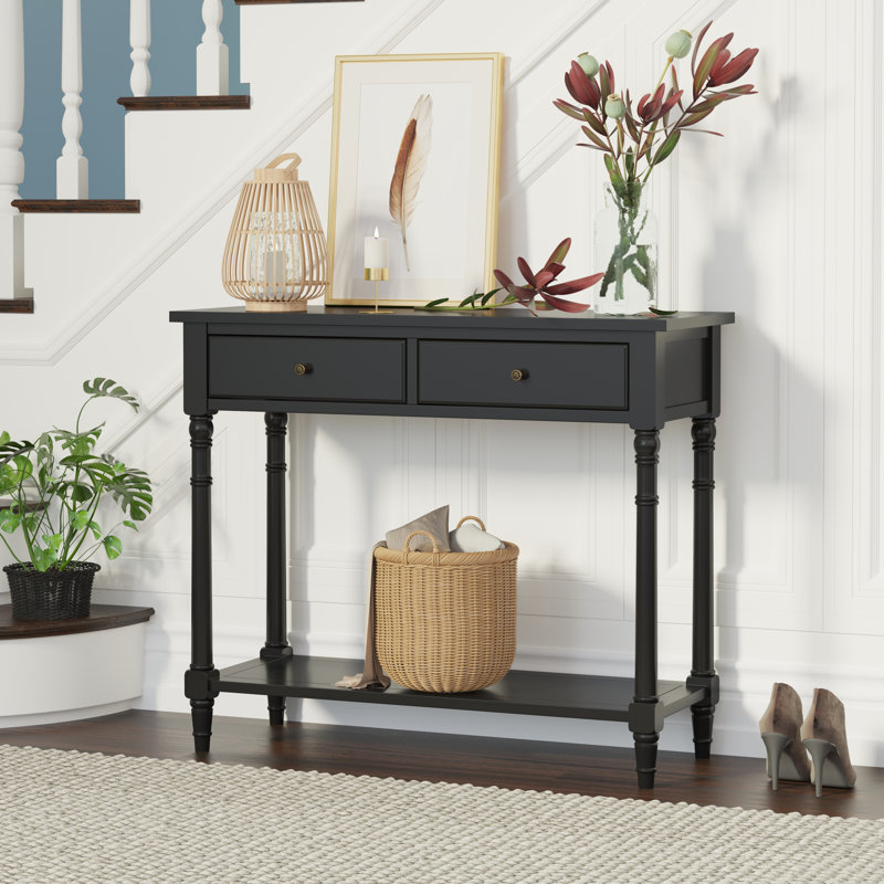 LUMERA Collection Mid-Century Modern Console Table with 2 Drawers & Shelf, 35.4” Narrow Entryway Table, Solid Wood Sofa Table for Living Room, Hallway, Foyer 