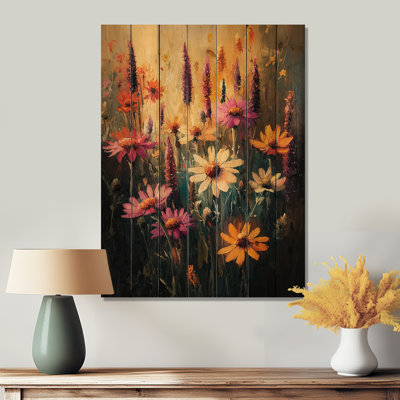 Wildflowers In Soft Pastels Impressionist II - Wildflowers Wood Print - On Natural Pine Wood