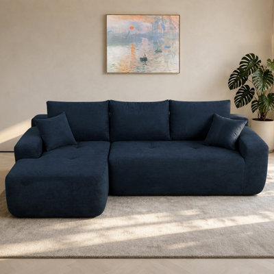 Canapé d'angle modulaire Cloud 85 po en coton et lin, 1 pièce, bleu, aucun assemblage requis