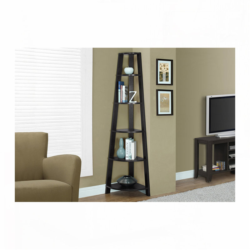 Bibliothèque d'angle à 5 niveaux, Espresso, (5 tablettes) H 71,25 po x l 22,5 po x P 15,5 po