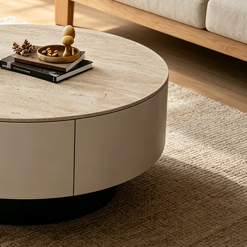 Table basse de style italien de luxe, 13" H x 27.55" W x 27.55" D, Beige, Beige / Black