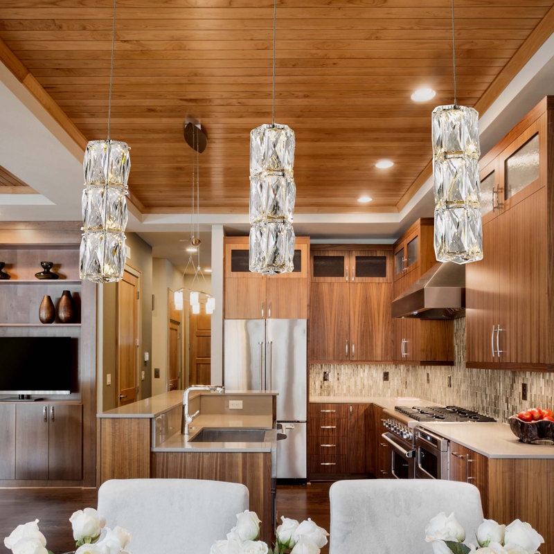 Luminaire suspendu linéaire à 3 lumières pour îlot de cuisine Alfee, Chrome