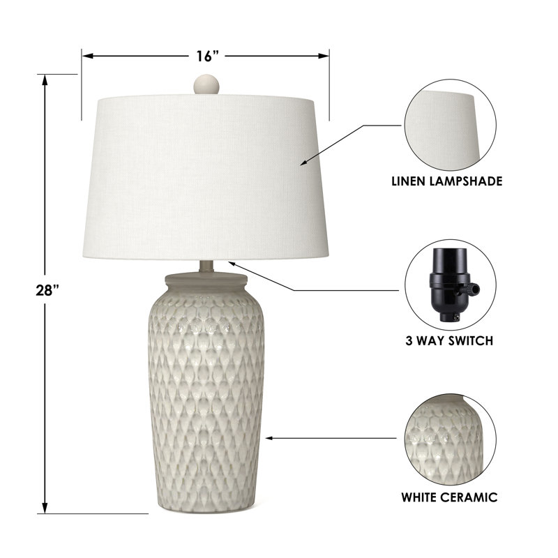 Luna - lampe de table en céramique blanche 27 po avec doux effet vieilli - ensemble de 2 - finition blanche