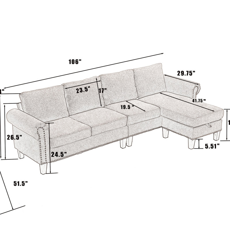 Rangement convertible gris, design moderne pour espace de vie modulaire 4 avec rangement, revêtement, base en bois massif, dossier rembourré