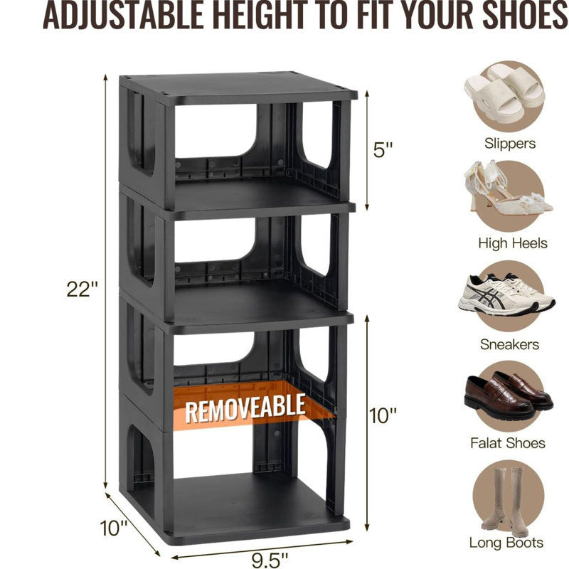 5-tier Narrow Shoe Rack Organizer Stackable Vertical Shelf