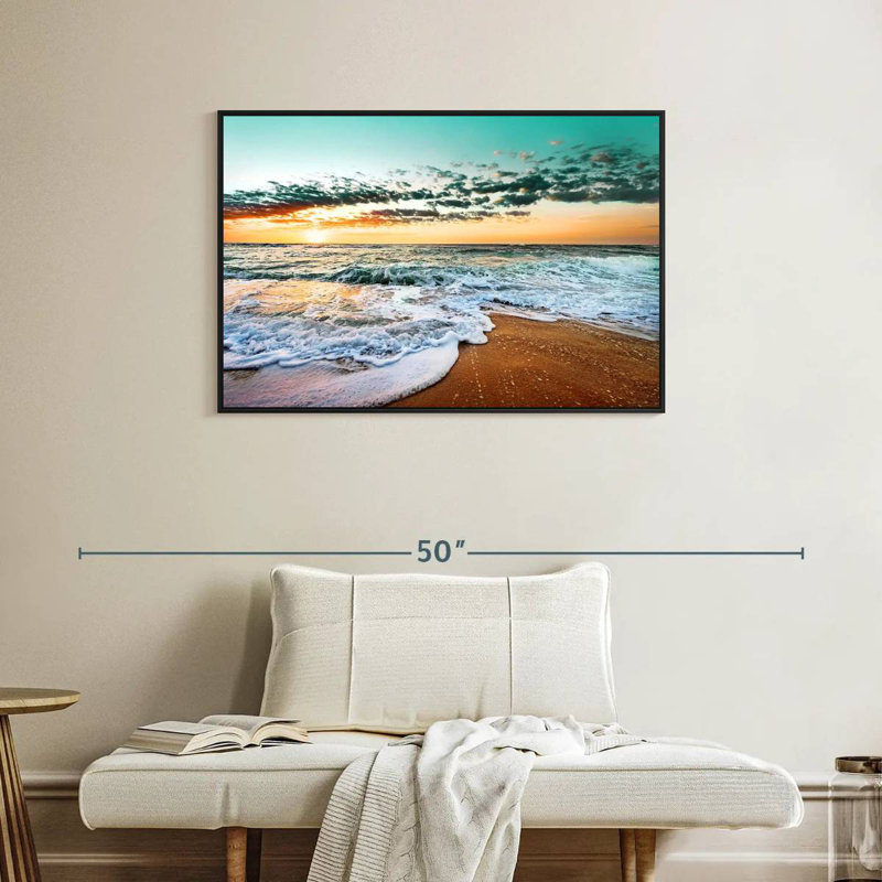 Plage rétro de Cancun, Cadre flottant noir, 37 po x 25 po