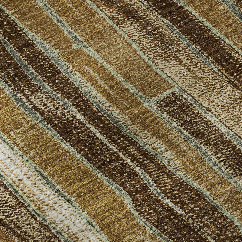 Premium Machine Washable Kumbhar AMF1301 Stripes Rug, Rectangle 5' x 7'6"
