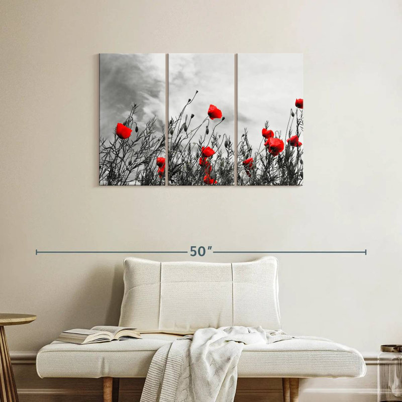 Harnek, fleurs de coquelicots rouges, H 24 po x l 38 po