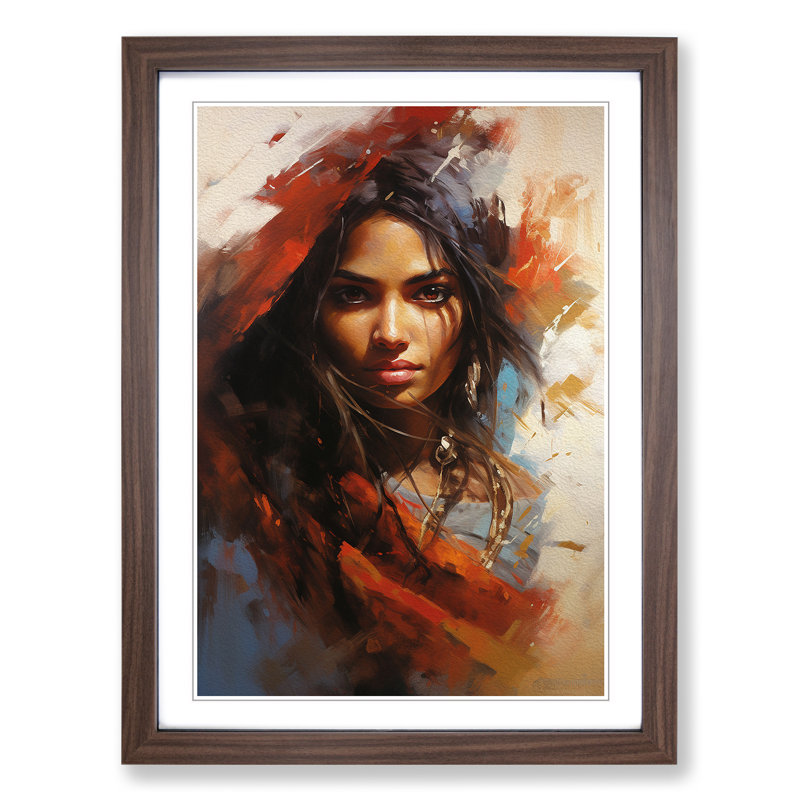 Indian Woman Action Painting - Framed Print, Walnut Framed, 64cm H x 46cm W x 2cm D