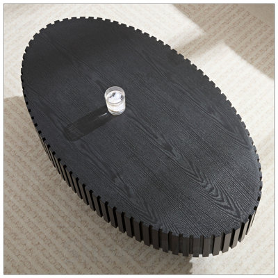 Modern Handcrafted Ellipse Coffee Table, 43.7 Inch, Sturdy MDF Pedestal Base for Compact Living Spaces