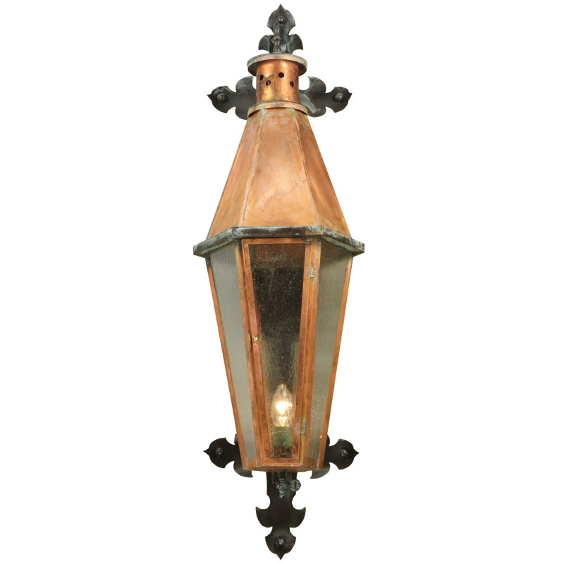 14" Vintage Copper and Brass Lantern Wall Sconce