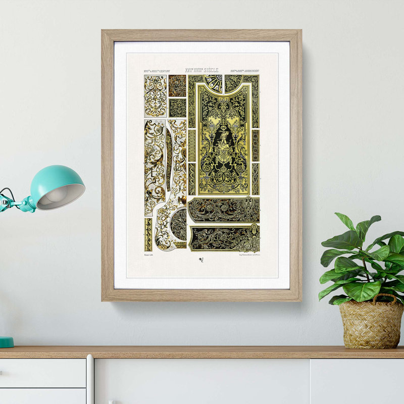 17th and 18th Century Pattern with Scrolls and Birds by Albert Racinet - Picture Frame Print, 87cm H x 62cm W x 2cm D