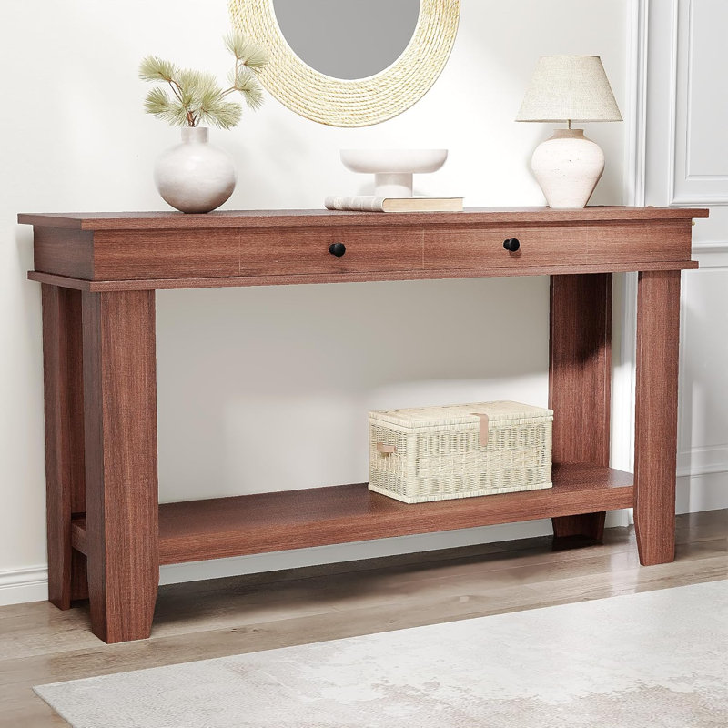 Console de 54 po avec 2 tiroirs spacieux, Brun, Brun