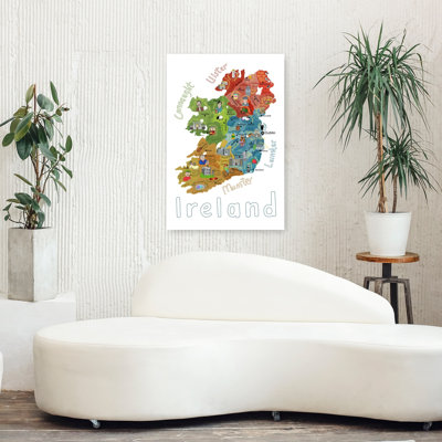 Whimsical Ireland Map Whimsical Abstract Contemporary City Landscape Wall Art Print by Carla Daly - Wrapped Canvas Print