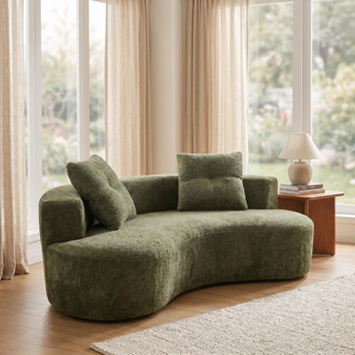 79.5"Curved Compression Cloud Sofa, Boucle Upholstered Couch with Two Pillows