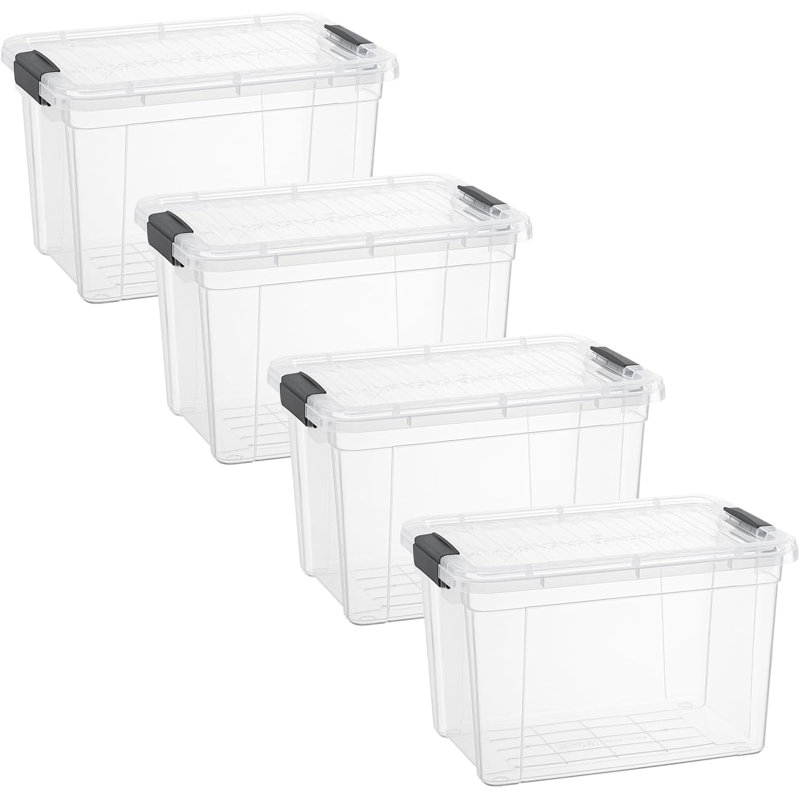 Latitude Run® Clear Storage Bins with Lids, 4 Pack- Plastic Storage Boxes for Home, 8.7 qt