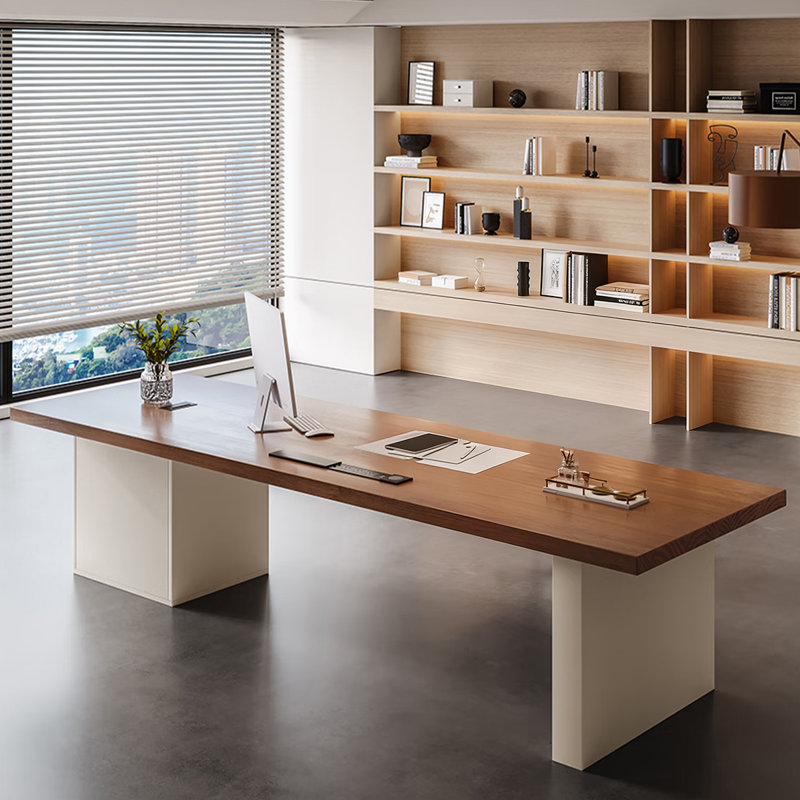Grande table de bureau en bois massif, H 29,53 po x l 86,61 po x P 31,50 po