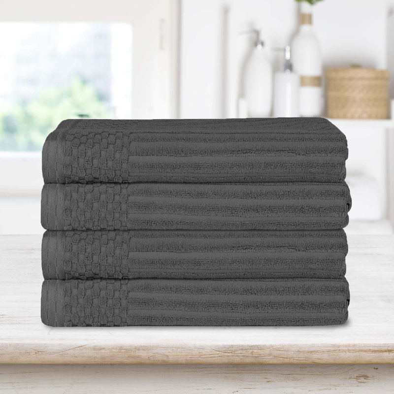 Serviette de bain épaisse absorbante en coton côtelé, Gris anthracite