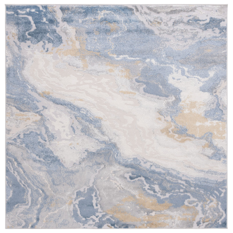 Tapis beige / bleu clair Palma 348, Carré 6 pi 7 po