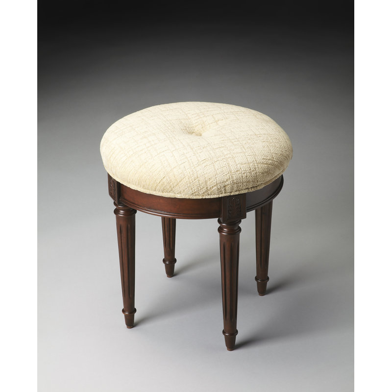 Bernadette Upholstered 18"W Vanity Stool, Plantation Cherry, Brown/Coffee