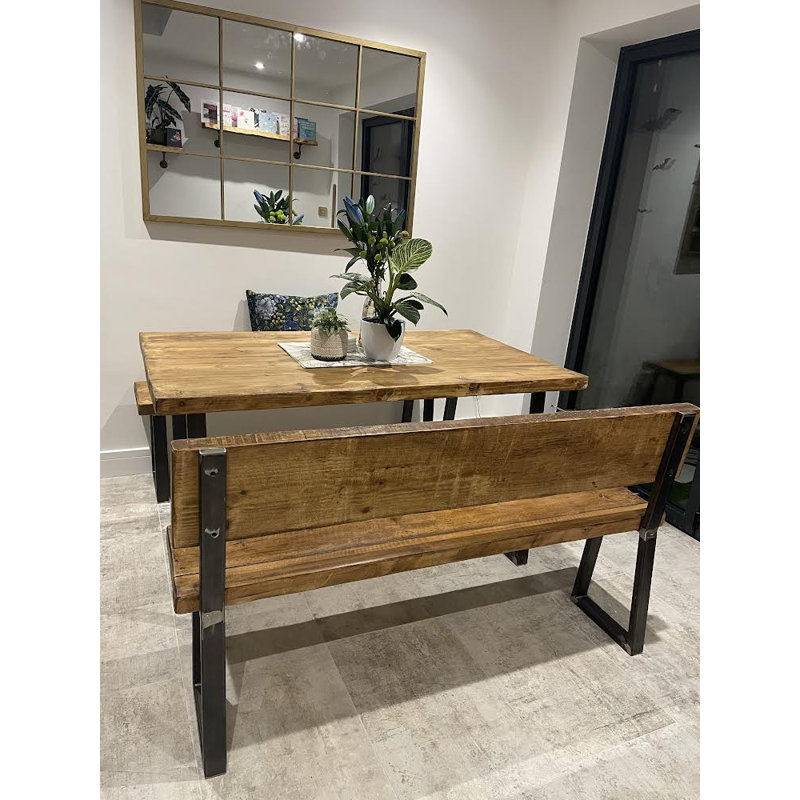 Pine Solid Wood Top Metal Base Dining Table, 80 x 120 x 80cm