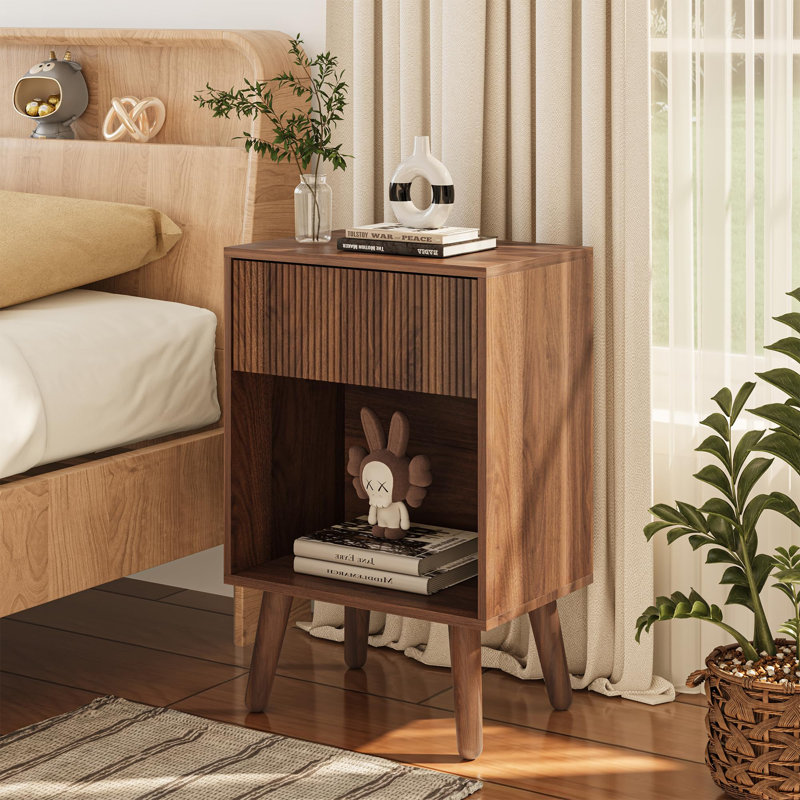 Table de chevet encastrée en bois massif de style moderne, Noyer