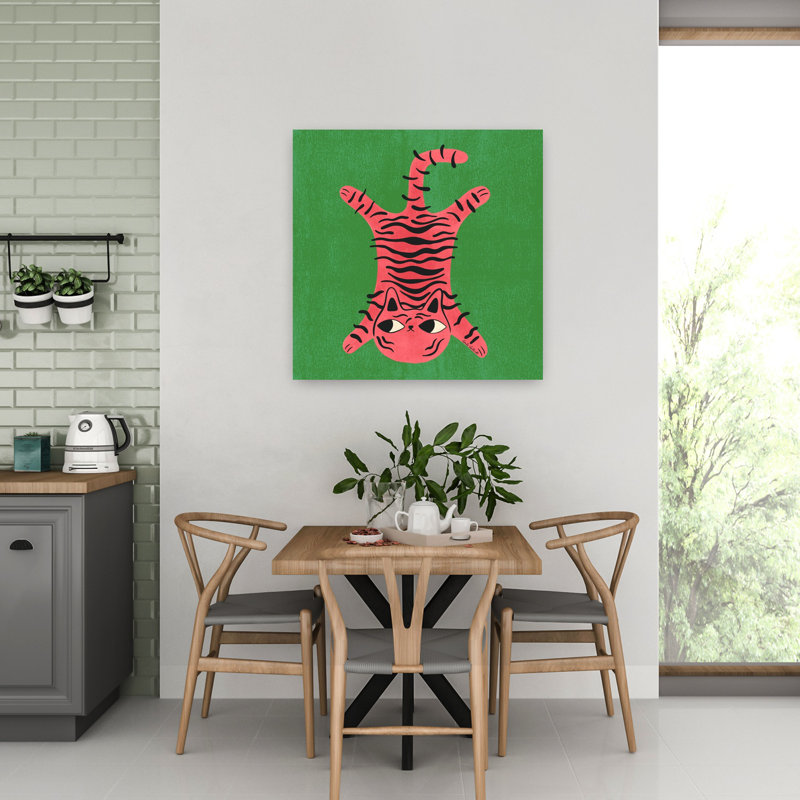 Art contemporain rétro, tigre et chat, H 32 po x l 32 po
