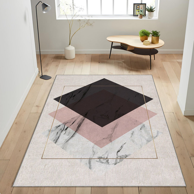Stylish Woven Area Rug, 4.6 x 7.2 Feet, 100% Polyester, 740 g/m² | Non-Slip Felt Dot Underside, Easy to Clean, Machine Washable at 86°F | Perfect for Living Room, Bedroom, and Dining Areas, Durable & Elegant Design