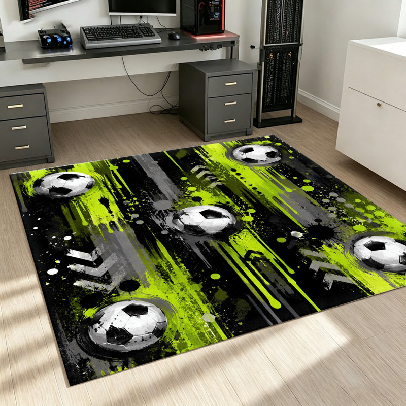 Soccer Ball Area Rug, Graphic Design Indoor Floor Mat, Washable Non-Slip Carpet for Living Room, Bedroom, Kids, Home Decor, Sports, World Cup Soccer Decor