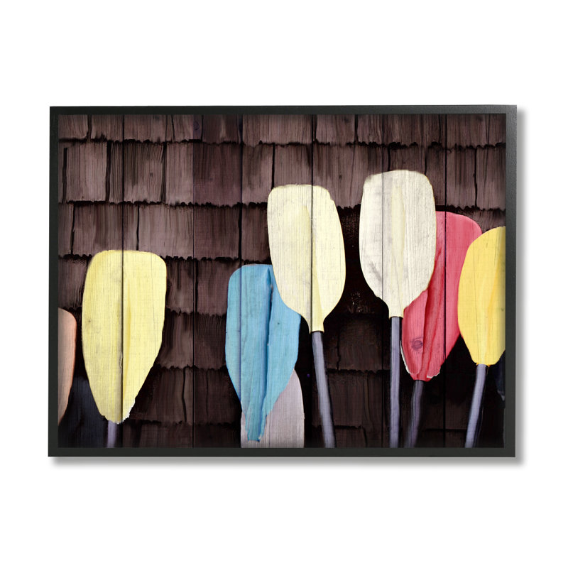 Bb-381-encadré, rames de bateau rustique, encadré sur bois par Kim Allen, impression, Giclée encadrée noir minuit