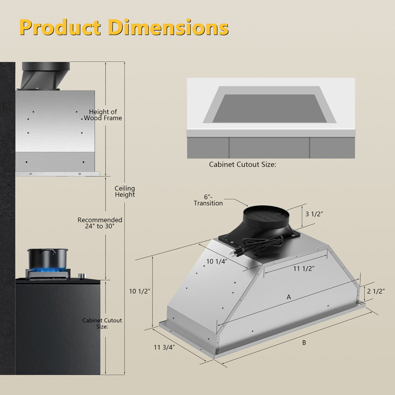 Velivi 30" Stainless Steel 900 CFM Convertible Range Hood, Silver