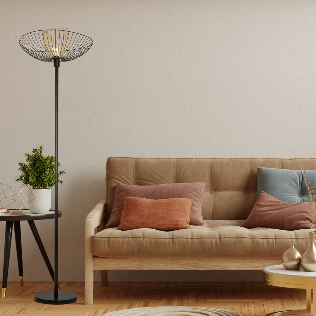 71"H Chezaray Black Painted Metal 1-Light Floor Lamp with Black and Gold Painted Metal Shade Wrought Studio™