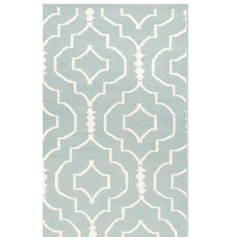 Milltown Hand Woven Flat Weave Wool/Cotton Geometric Rug in Light Blue/Ivory, Rectangle 6' x 9'