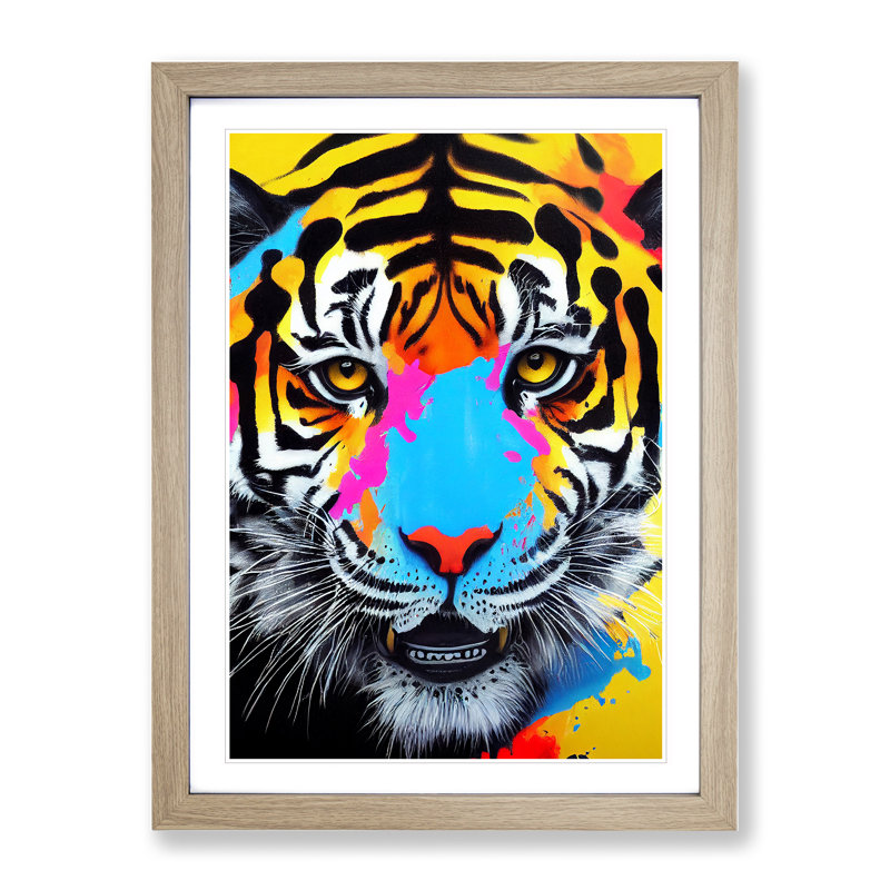 Tiger Splash No.4 Abstract 1 Piece Single Picture Frame Painting, 64cm H x 46cm W x 2cm D, Oak Framed