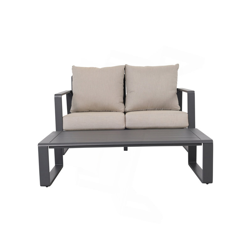 Canapé double + table basse rectangulaire, Coussin gris / cadre gris clair