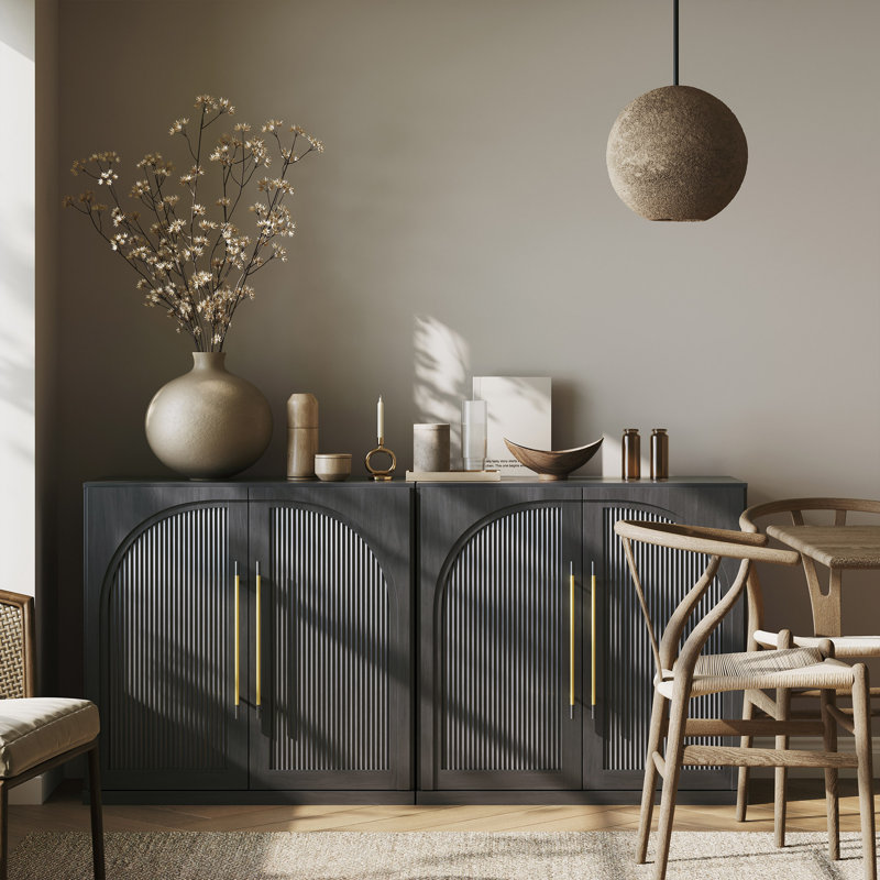 Ensemble de 2 buffets modulaires avec portes en bois à double arc, ébène, Ébène