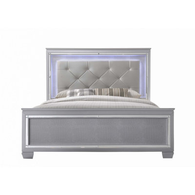 1Pc LED Faux Leather Upholstery Panel Bed(Only Bed)