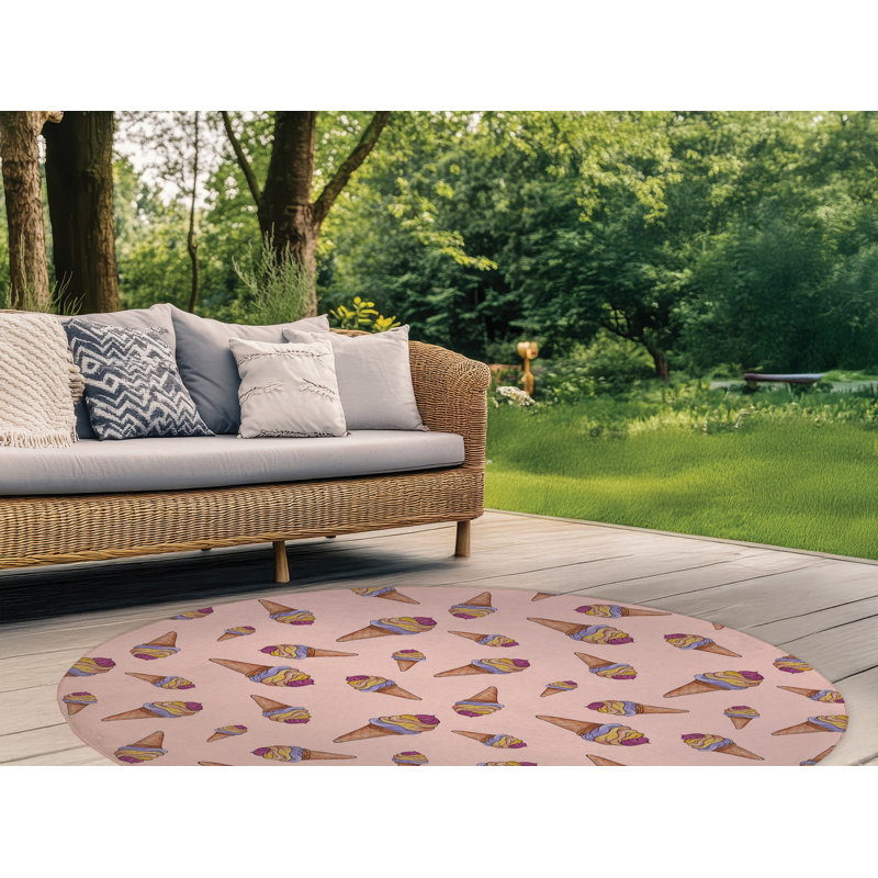 Summer Ice Cream Outdoor Rug, Round 5'