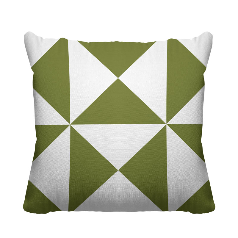 Coussin décoratif intérieur / extérieur Farrell, Vert olive géométrique 2, 19 po x 19 po, Carré
