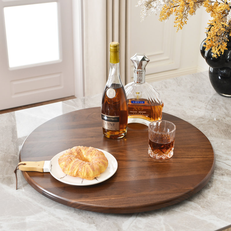 24 Inch Black Walnut Wood Lazy Susan Turntable 360° Rotation Round Tray
