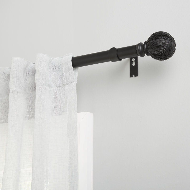 Matte Black Adjustable Iron Curtain Rod with Carved Leaf Finials