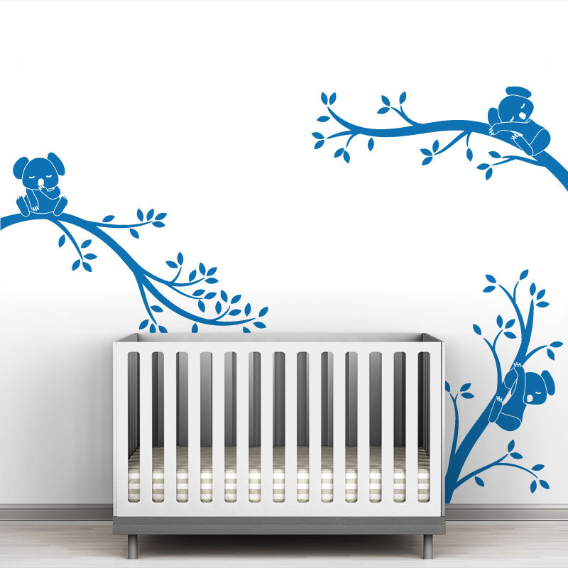 Décalcomanie murale branches monochrome tree branches Koala, Bleu azur