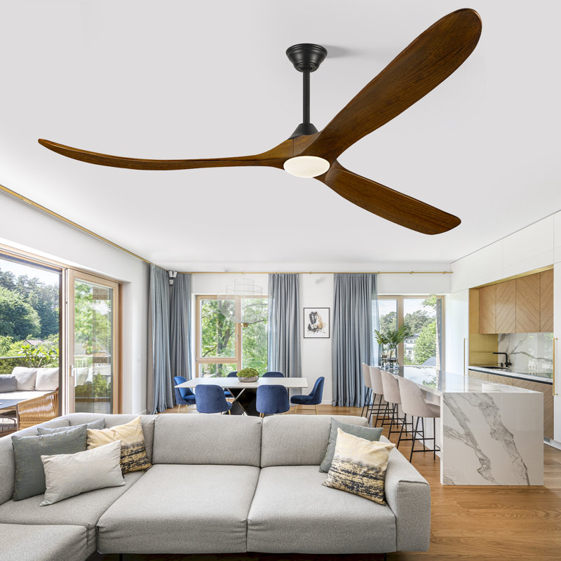 Smart Ceiling Fan With Light And Remote, Remote & App Control, Solid Wood Blades, Reversible Dc Motor, 70" Wide, Matte Black