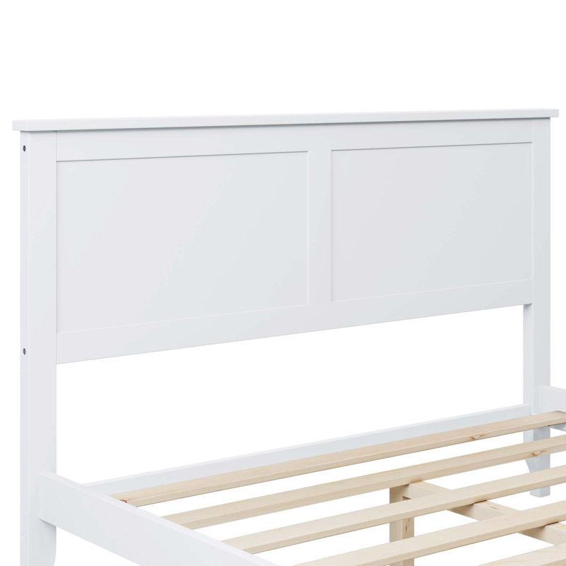 Lit plateforme en bois massif, base de lit à profil bas, Complète, Blanc