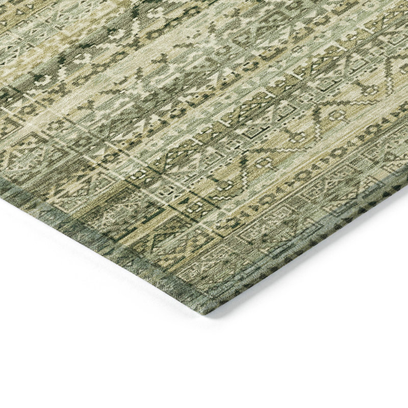 Machine Washable Indoor/Outdoor Xhevrie Green Rug, Rectangle 8' x 10'
