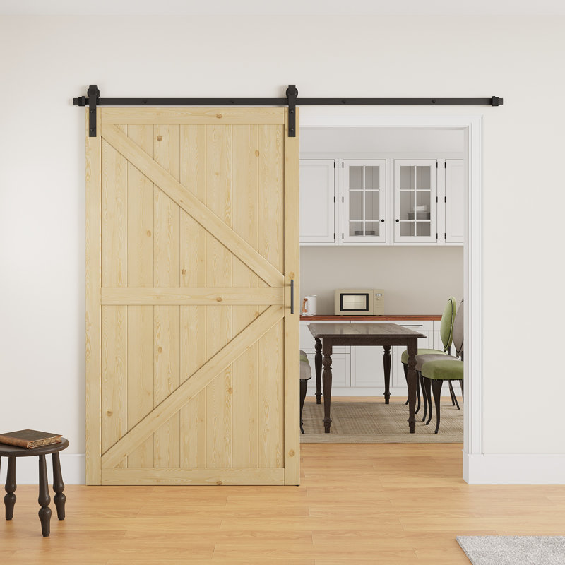 Porte de grange coulissante en bois de sapin massif moderne à fermeture en douceur de 84 po, porte de garde-robe à peindre avec quincaillerie d'installation