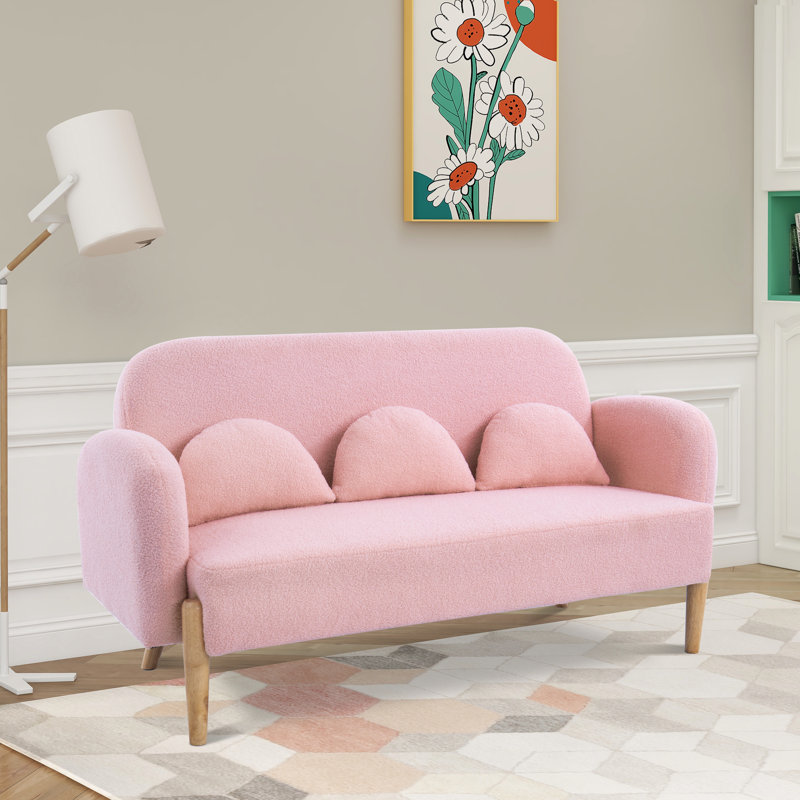 Jeanifer 59.1 Inches Wide Teddy Fleece Small Cute Upholstered Sofa, Pink Polyester Blend