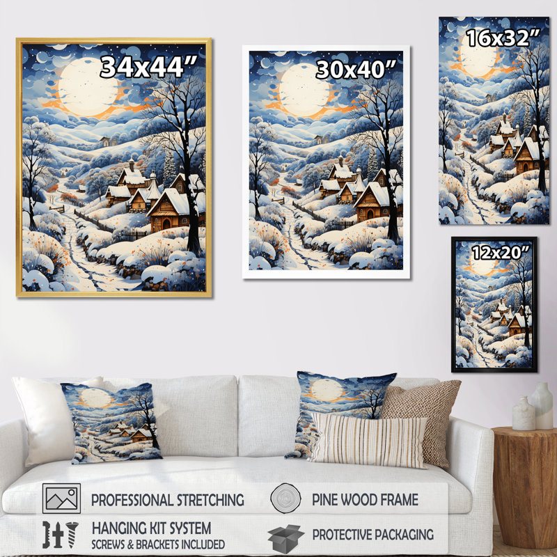 «Harmony of Winter Village VI», reproduction sur toile, H 44 po x l 34 po x P 1,5 po, Cadre doré à une seule photo